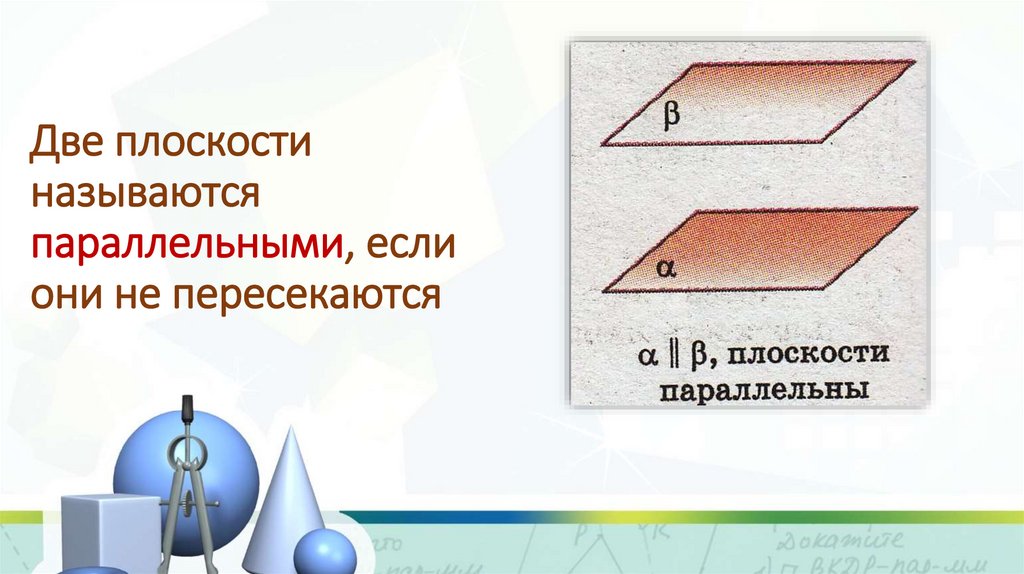 Две плоскости называются параллельными, если они не пересекаются