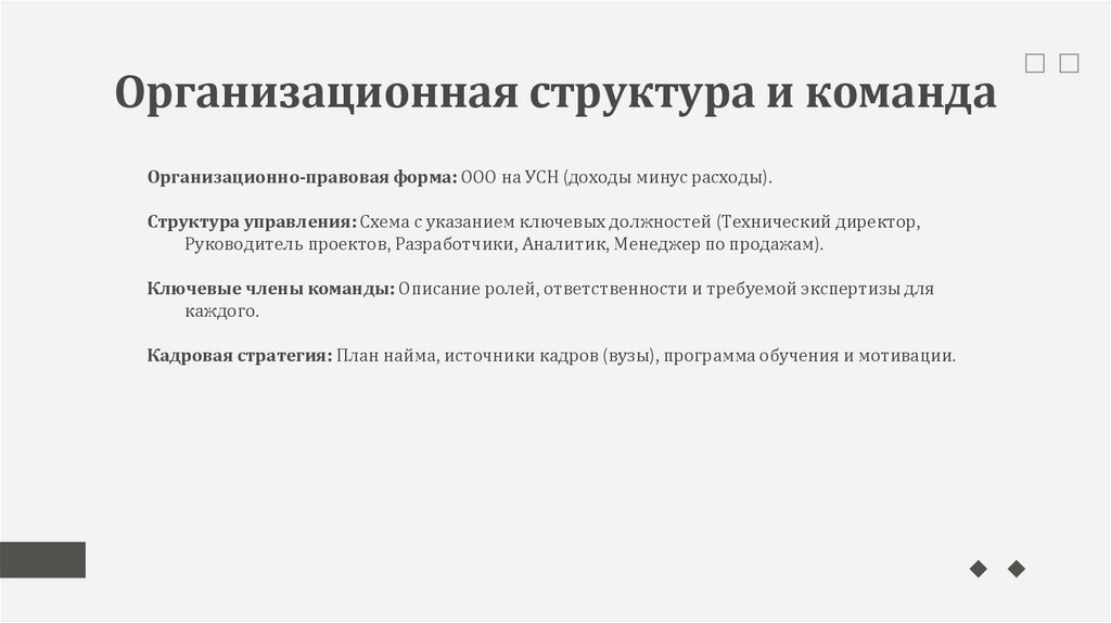 Организационная структура и команда