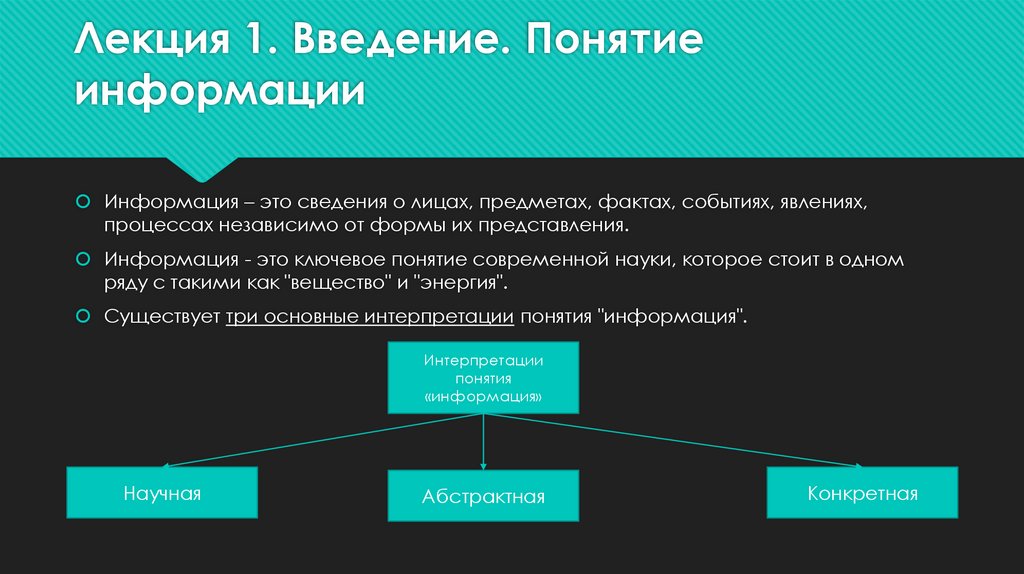 Лекция 1. Введение. Понятие информации