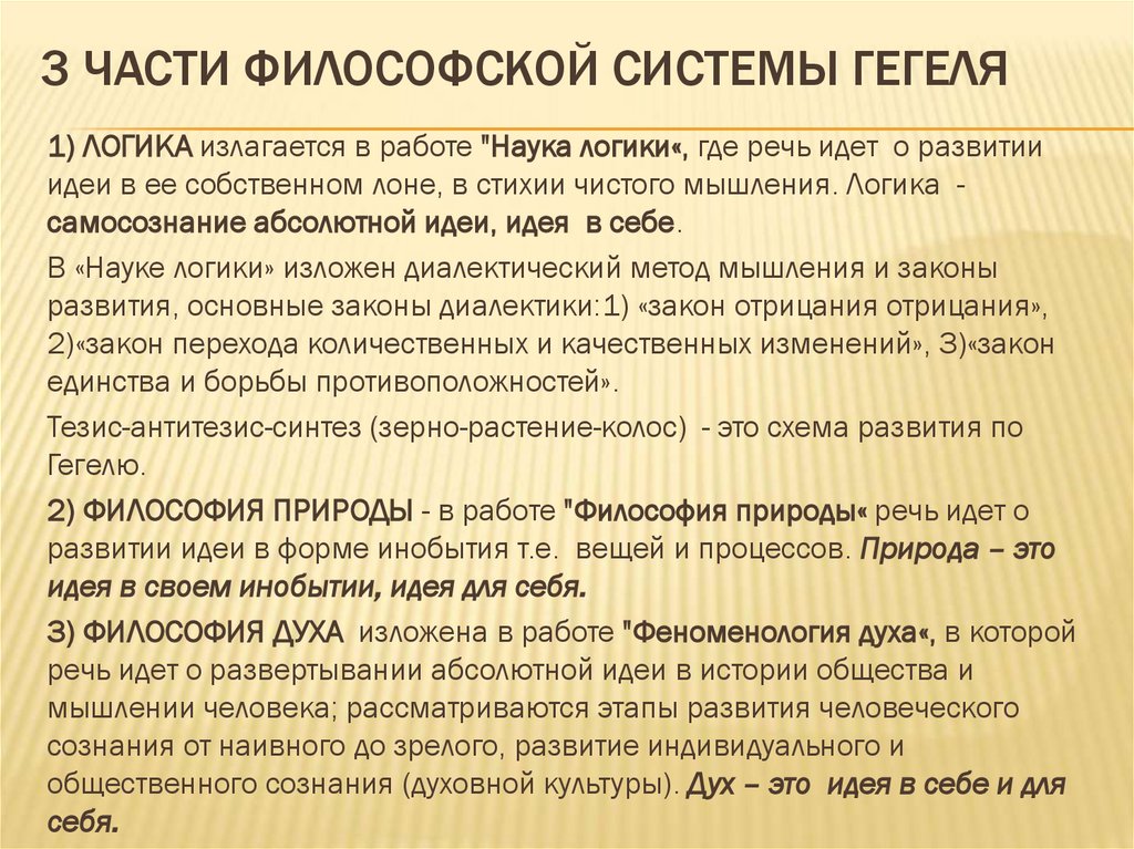 3 части философской системы Гегеля