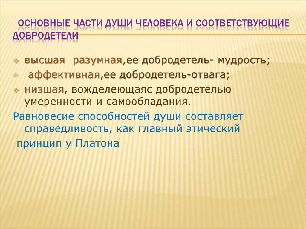 основные части Души человека и соответствующие добродетели