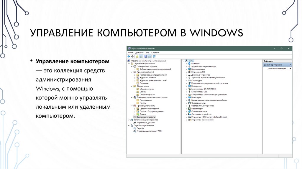 Управление компьютером в windows