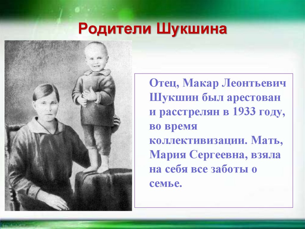 Родители Шукшина