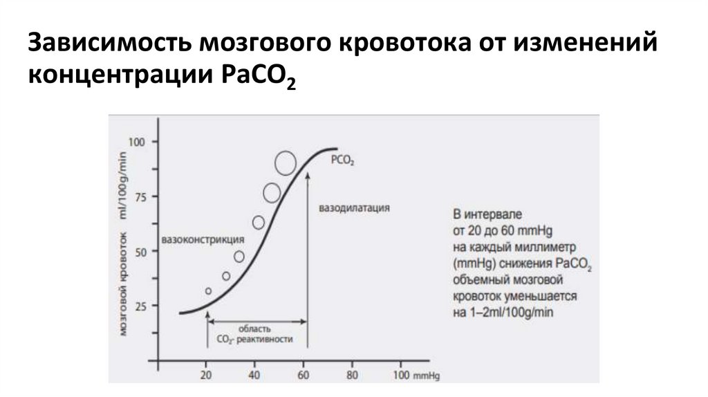 Зависимость мозгового кровотока от изменений концентрации PaCO2