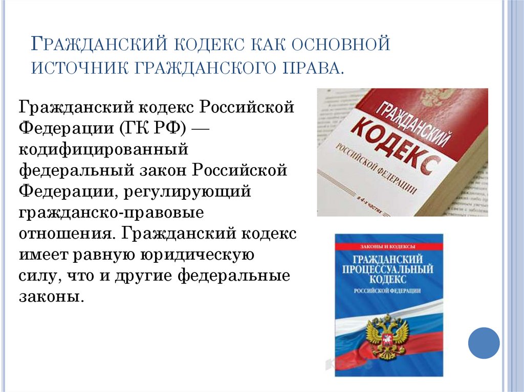Гражданский кодекс как основной источник гражданского права.