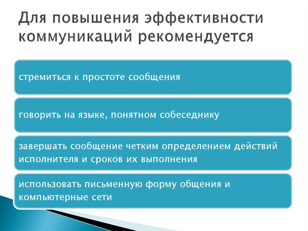 Для повышения эффективности коммуникаций рекомендуется