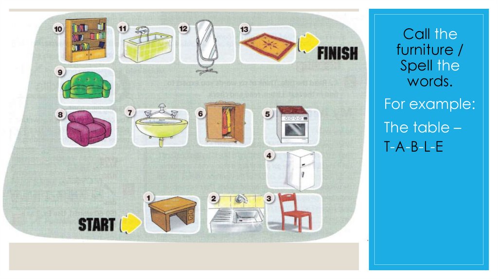 Call the furniture / Spell the words.