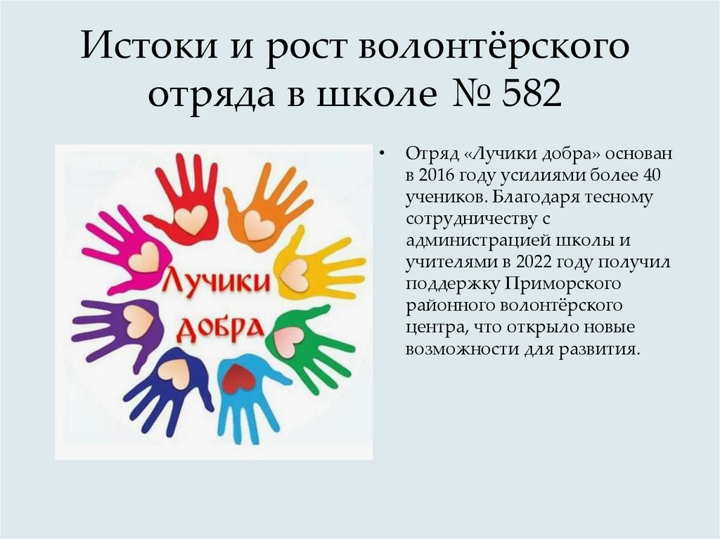 Истоки и рост волонтёрского отряда в школе № 582