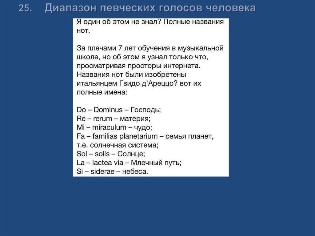 25. Диапазон певческих голосов человека