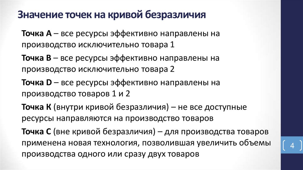 Значение точек на кривой безразличия