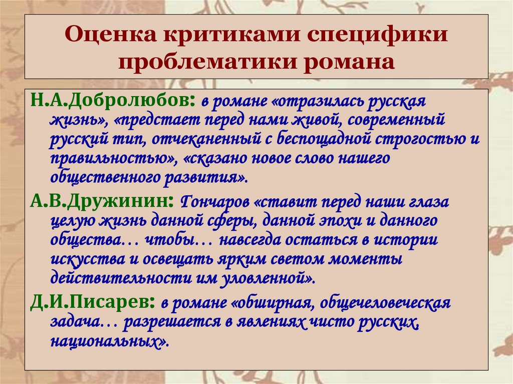 Оценка критиками специфики проблематики романа