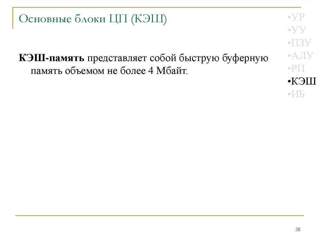 Основные блоки ЦП (КЭШ)