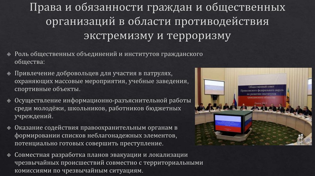Права и обязанности граждан и общественных организаций в области противодействия экстремизму и терроризму