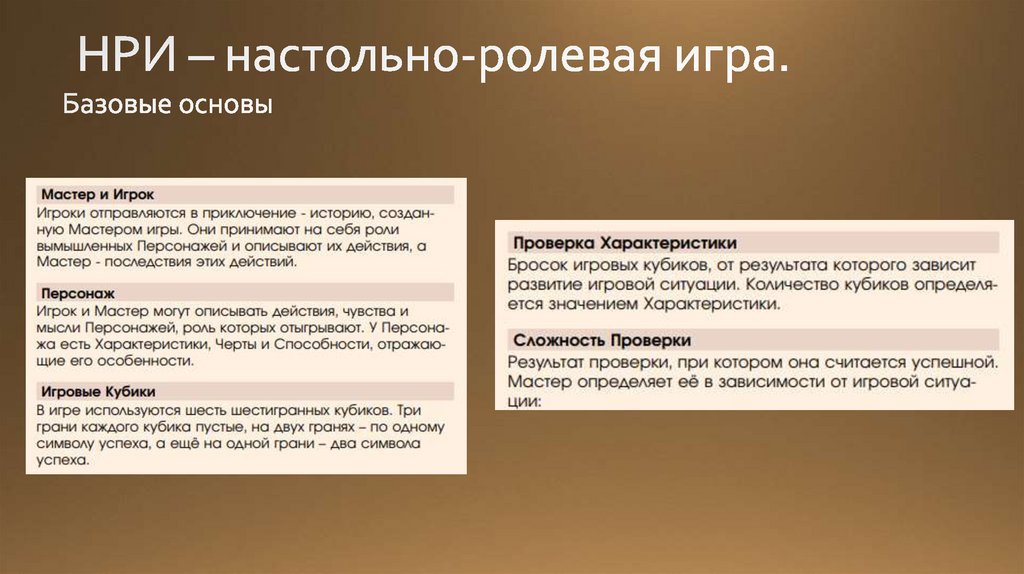 НРИ – настольно-ролевая игра.