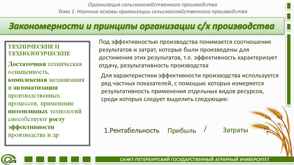 Закономерности и принципы организации с/х производства