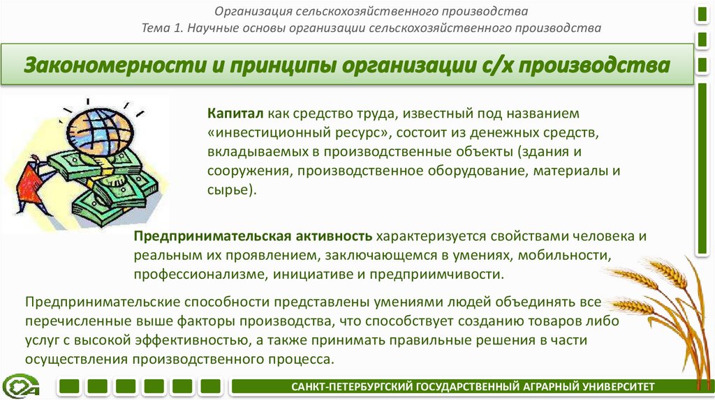 Закономерности и принципы организации с/х производства