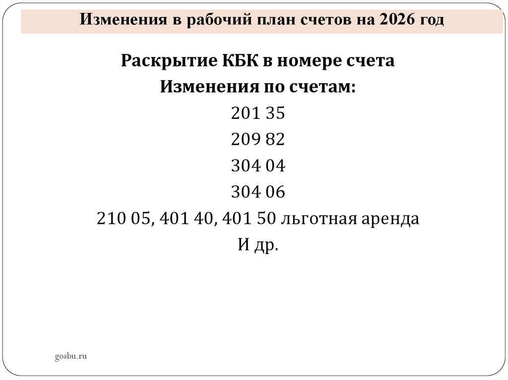 Изменения в рабочий план счетов на 2026 год