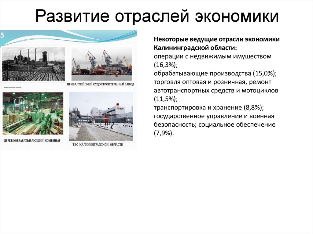 Развитие отраслей экономики