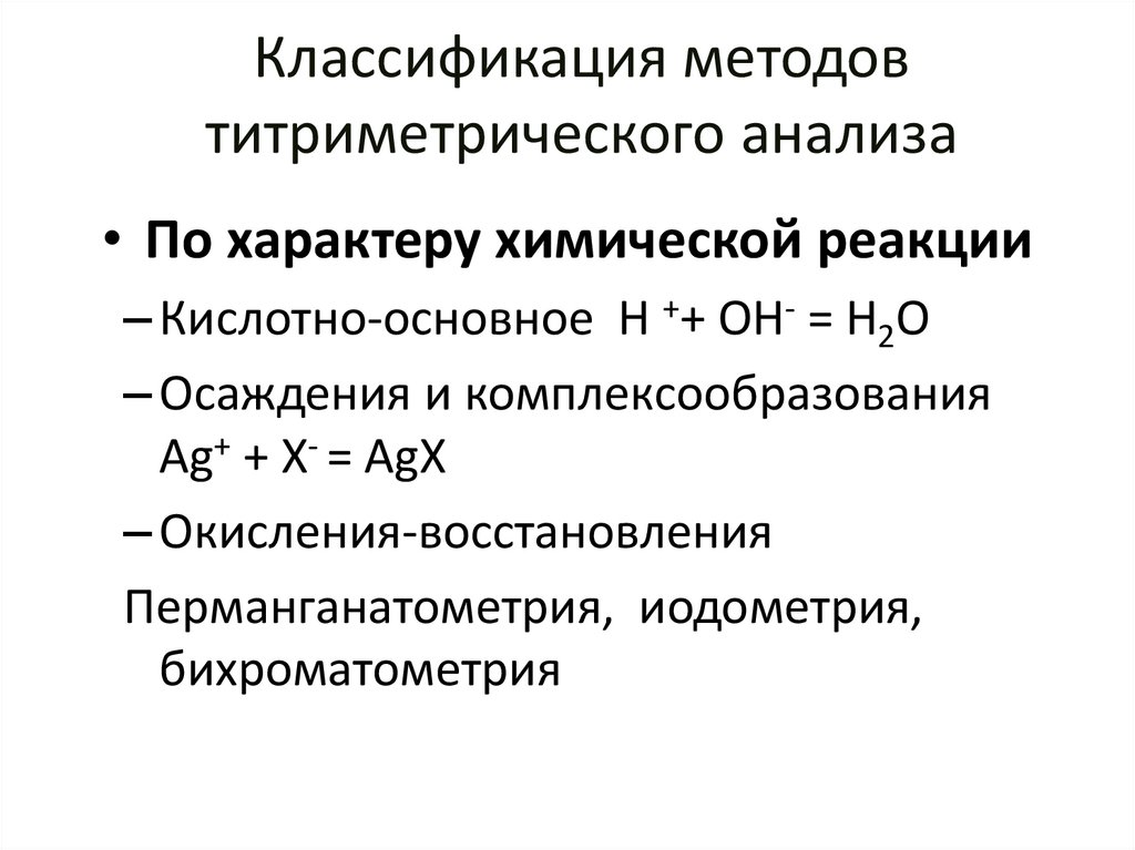Классификация методов титриметрического анализа