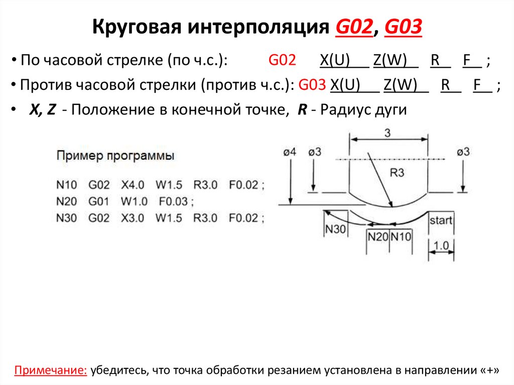 Круговая интерполяция G02, G03