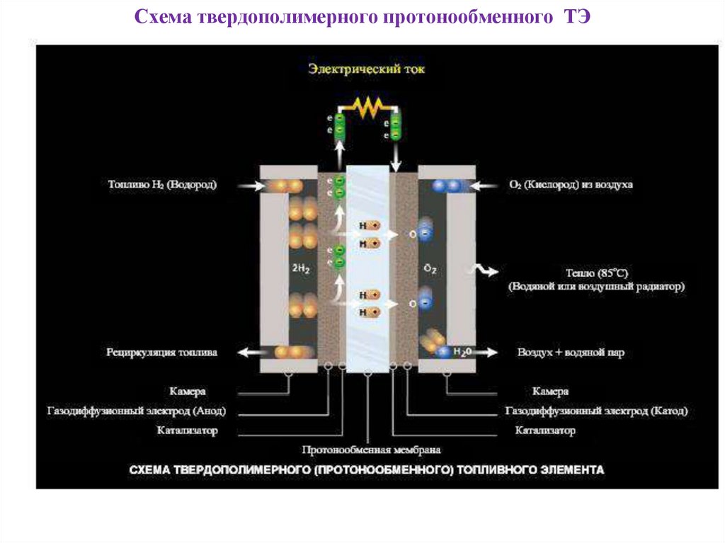 Схема твердополимерного протонообменного ТЭ