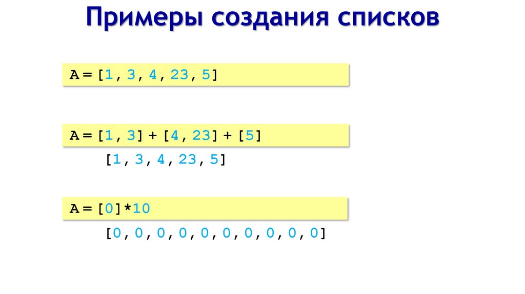 Примеры создания списков