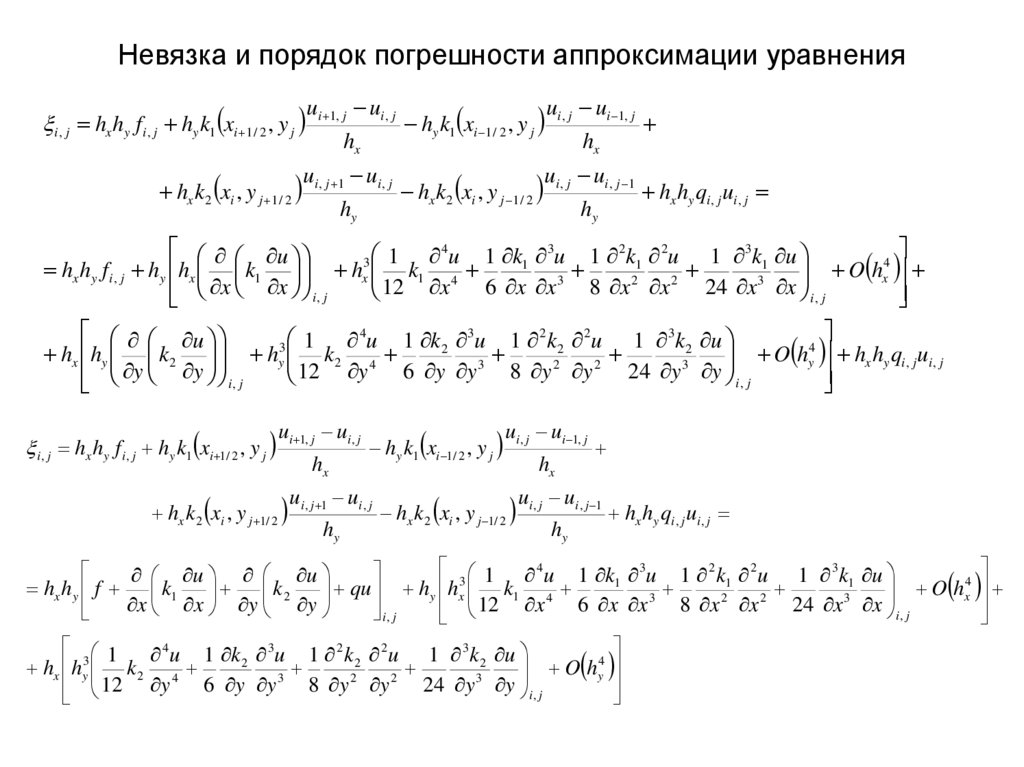 Невязка и порядок погрешности аппроксимации уравнения