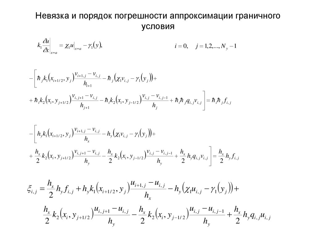 Невязка и порядок погрешности аппроксимации граничного условия