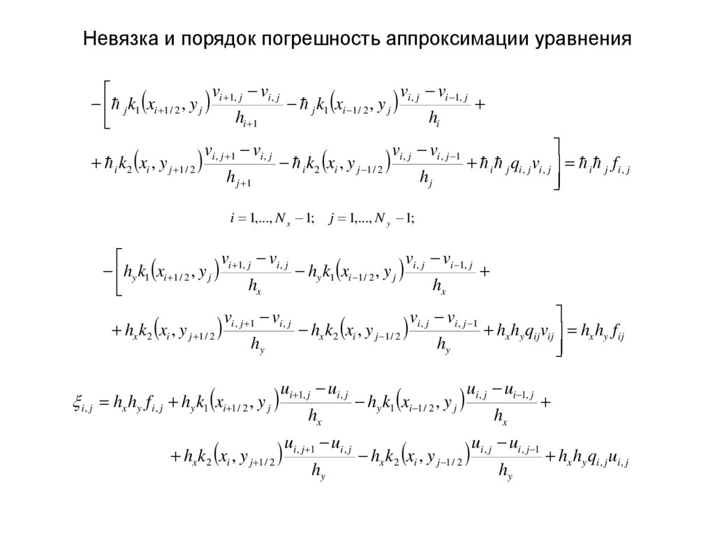 Невязка и порядок погрешность аппроксимации уравнения