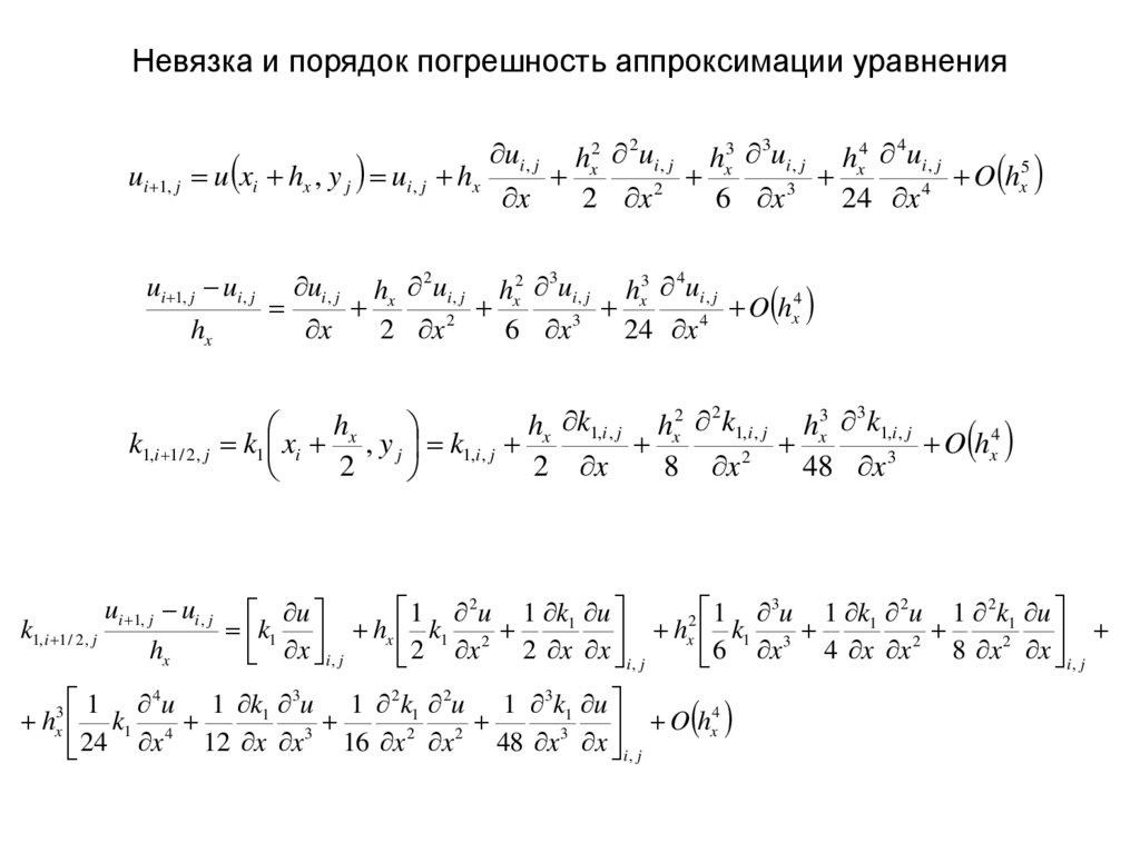 Невязка и порядок погрешность аппроксимации уравнения