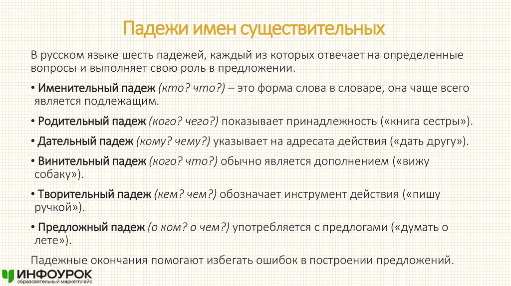 Падежи имен существительных