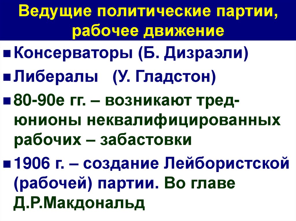 Ведущие политические партии, рабочее движение