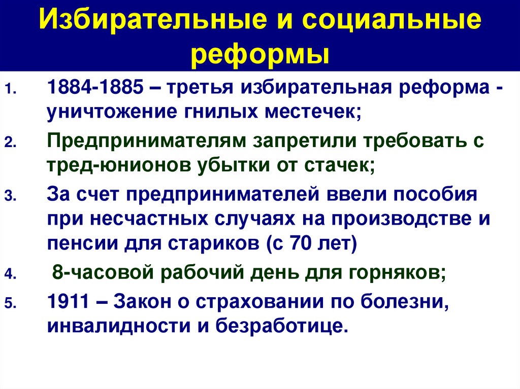 Избирательные и социальные реформы