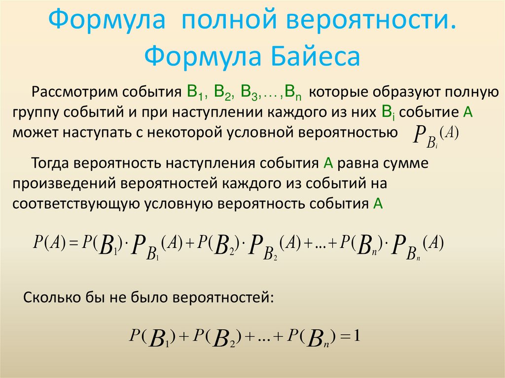 Формула полной вероятности. Формула Байеса
