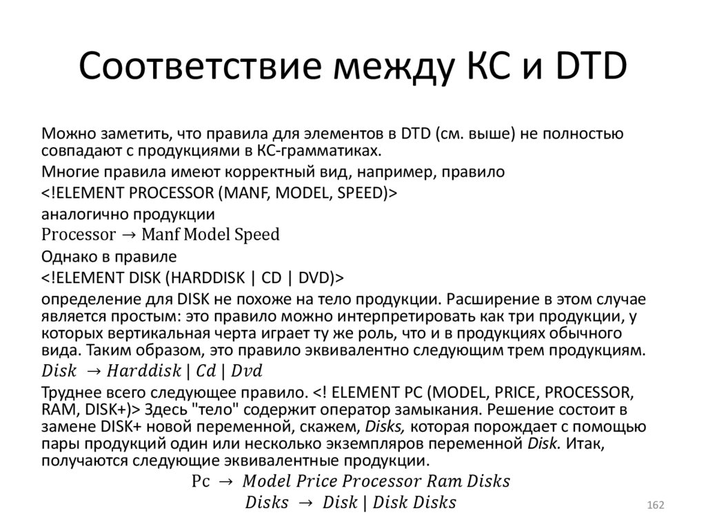 Соответствие между КС и DTD