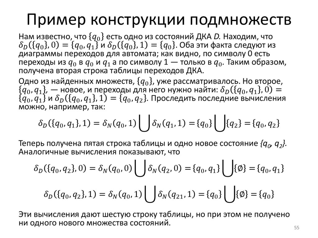 Пример конструкции подмножеств