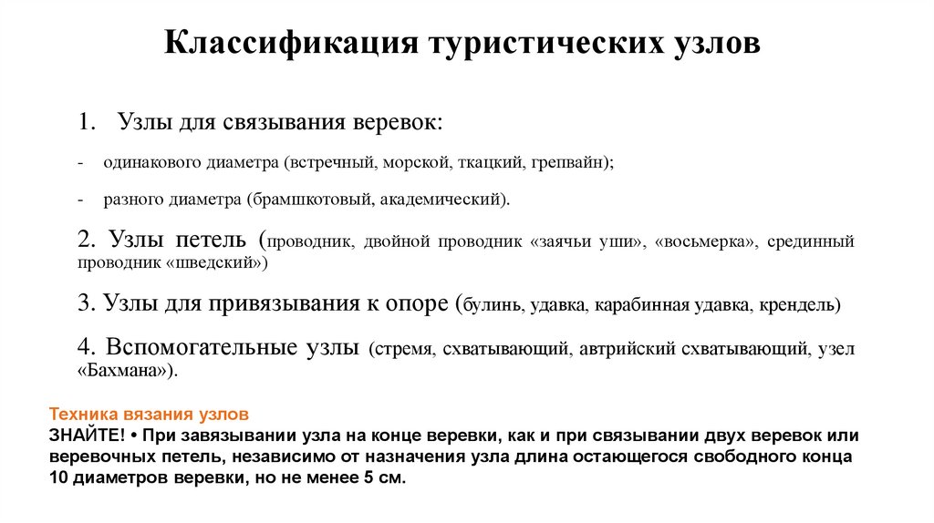 Классификация туристических узлов