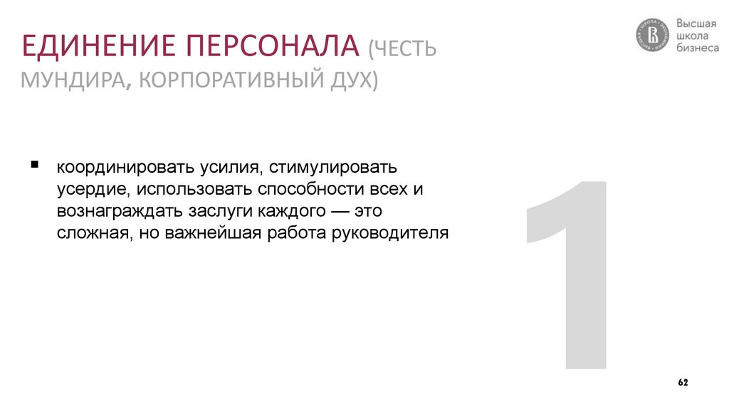 ЕДИНЕНИЕ ПЕРСОНАЛА (ЧЕСТЬ МУНДИРА, КОРПОРАТИВНЫЙ ДУХ)