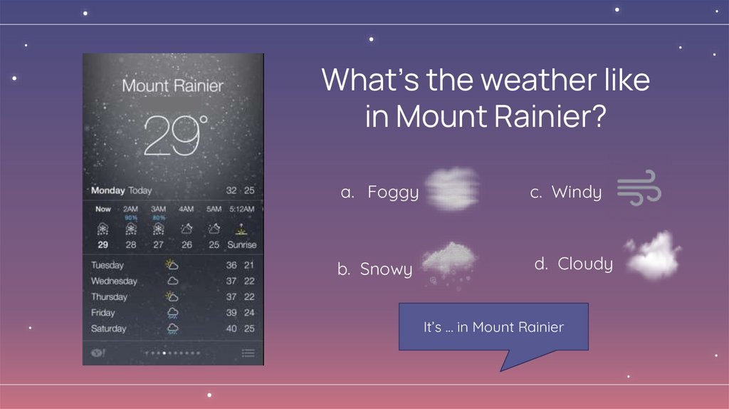 What’s the weather like in Mount Rainier?