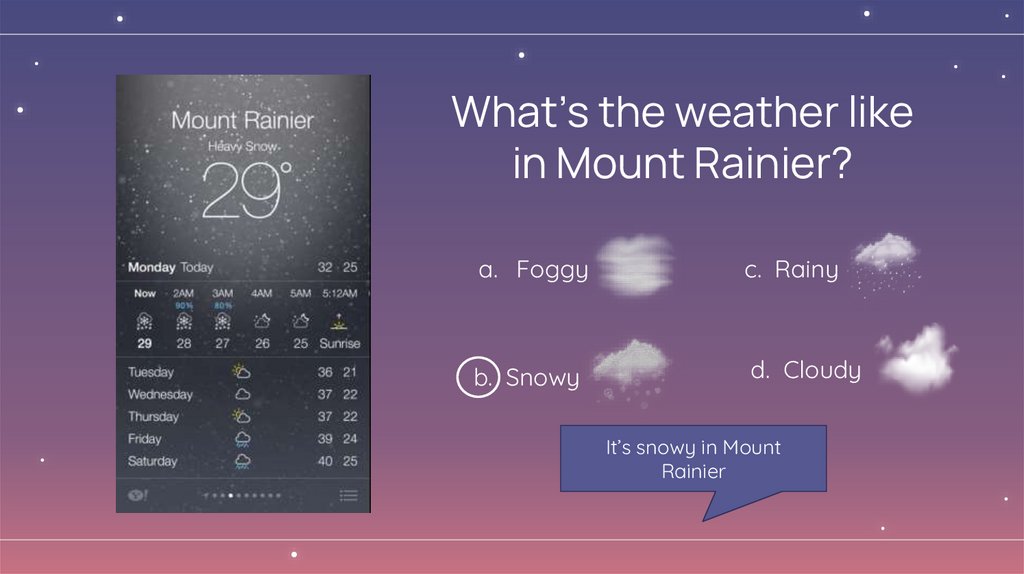 What’s the weather like in Mount Rainier?
