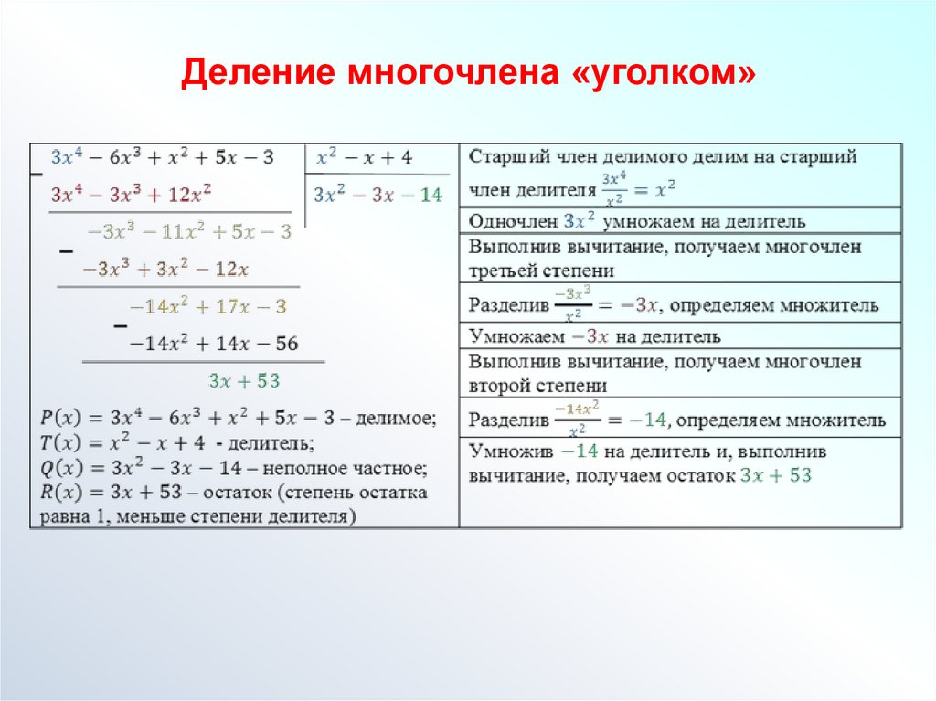 Деление многочлена «уголком»