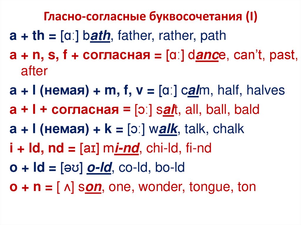 Гласно-согласные буквосочетания (I)