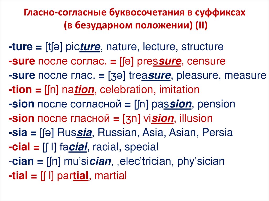 Гласно-согласные буквосочетания в суффиксах (в безударном положении) (II)