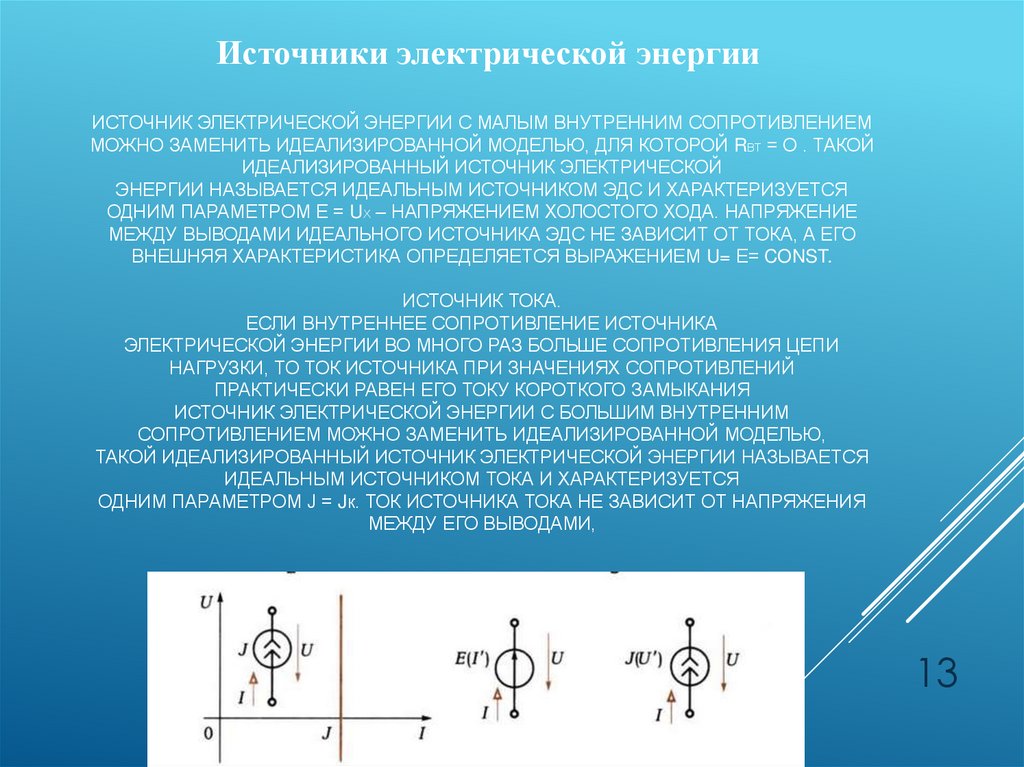 Источник электрической энергии с малым внутренним сопротивлением можно заменить идеализированной моделью, для которой Rвт = О .