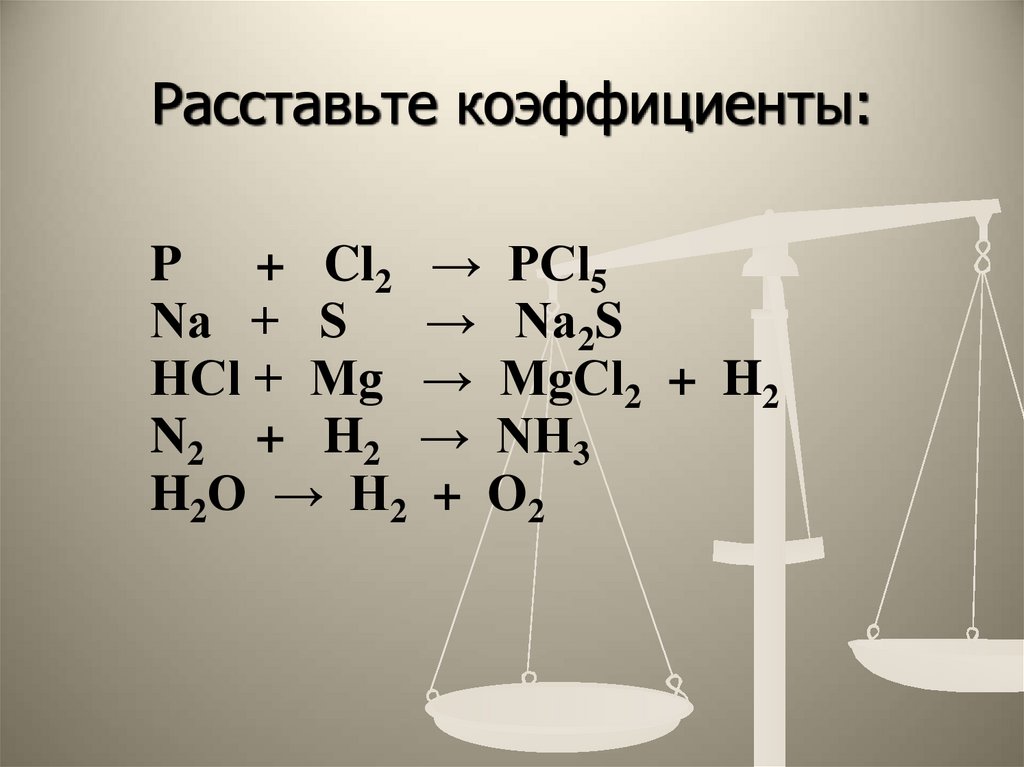 Расставьте коэффициенты: