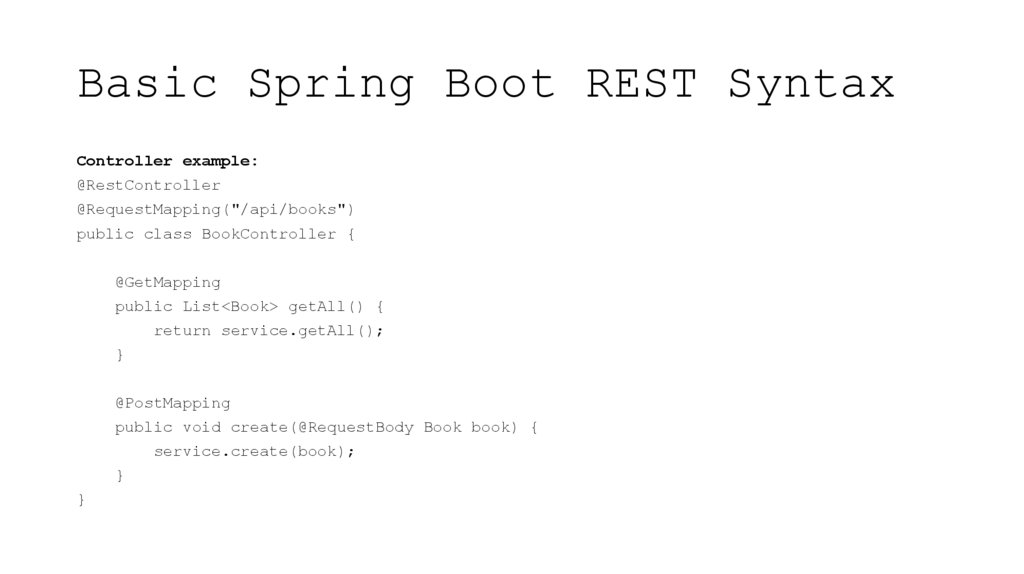 Basic Spring Boot REST Syntax