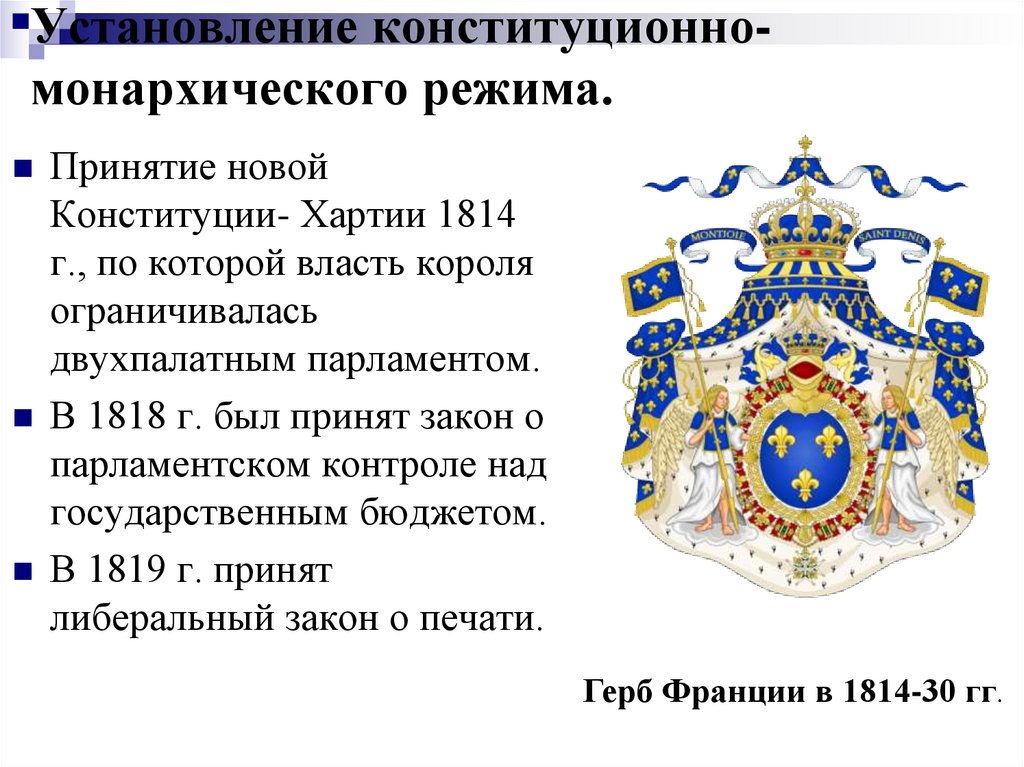 Установление конституционно- монархического режима.