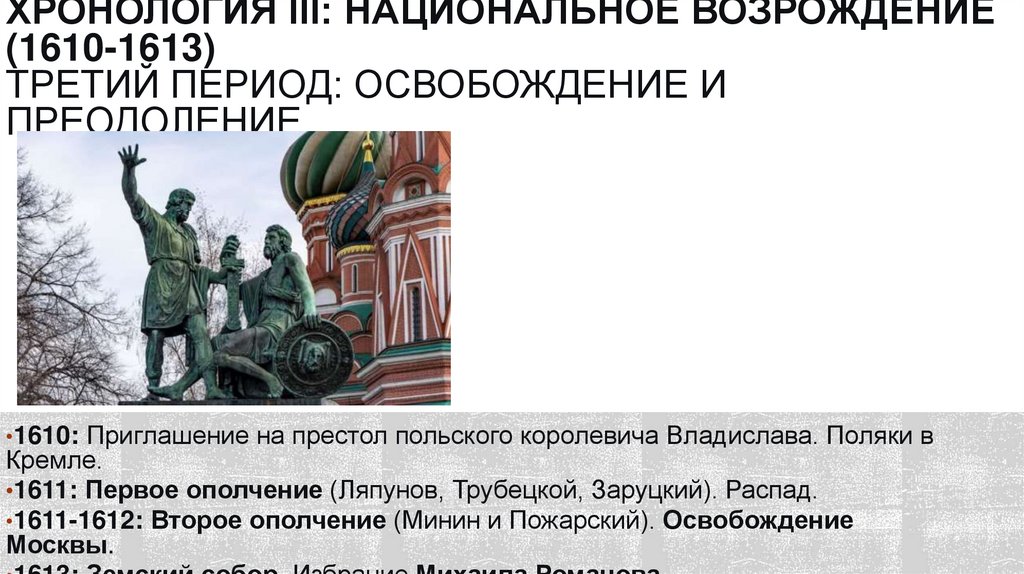Хронология III: Национальное возрождение (1610-1613) Третий период: Освобождение и преодоление
