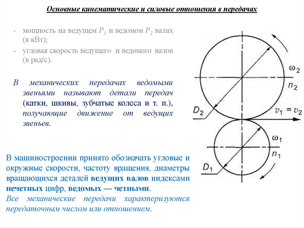 Основные кинематические и силовые отношения в передачах