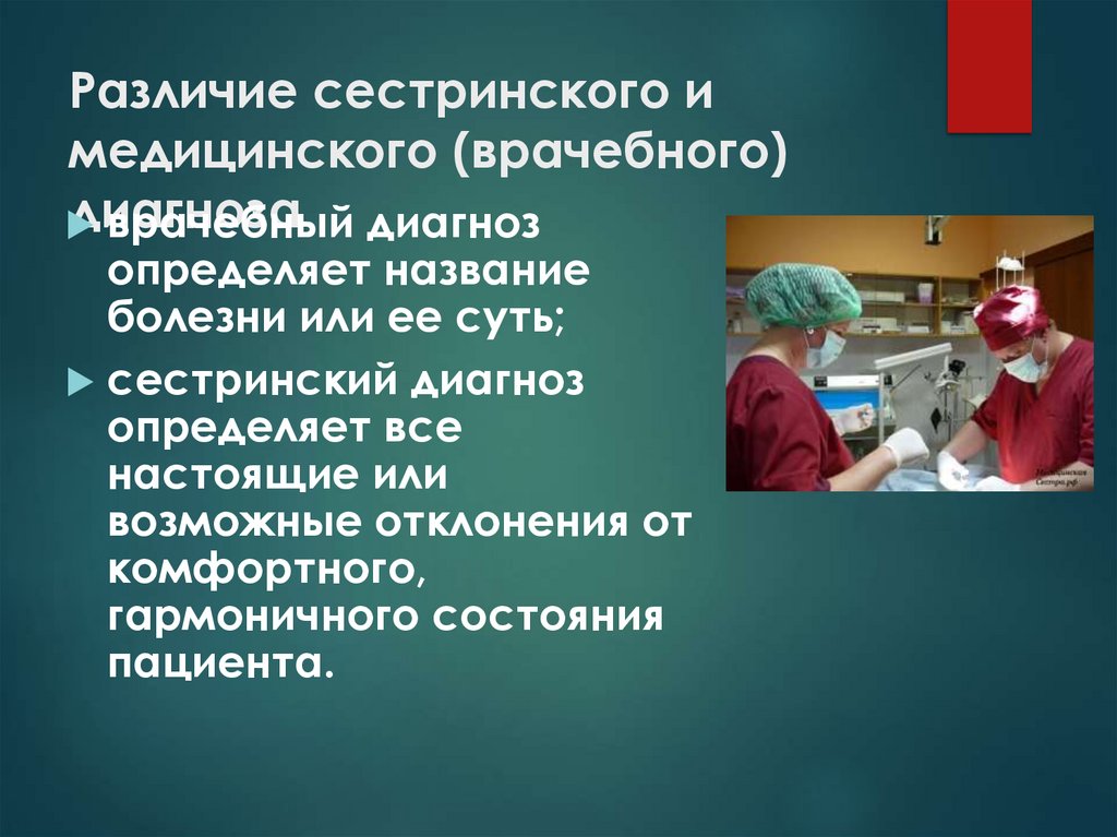 Различие сестринского и медицинского (врачебного) диагноза